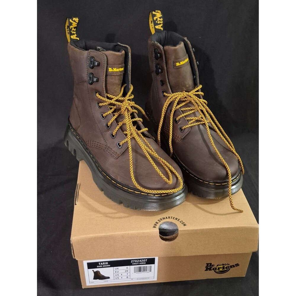 Dr. Martens Tarik Crazy Horse Dark Brown Utility Boots Mens 7 - Womens 8